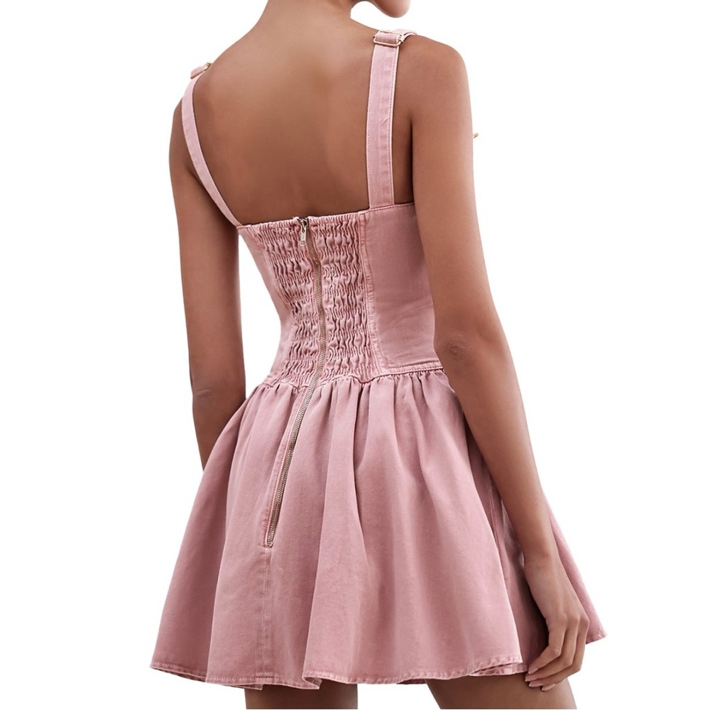 PatBO Pink Denim Mini Dress with Floral Accents🌸 - Picture 4 of 17